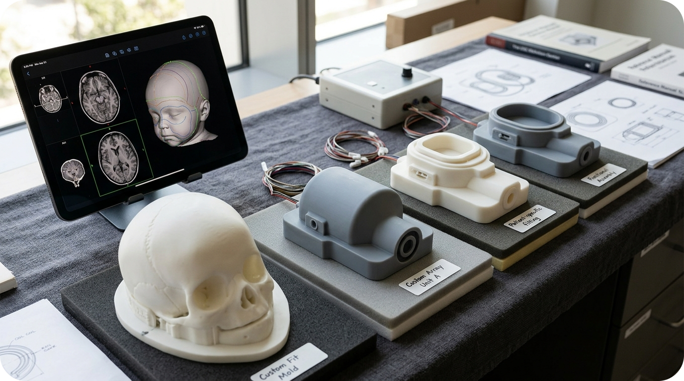 A flexible 3D printed MRI sensor conforming to a small patient's body (AI-generated visual by gemini)